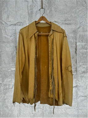 Men's Unbranded Vintage Leather Fringe Shirt Jacket Beige Size M